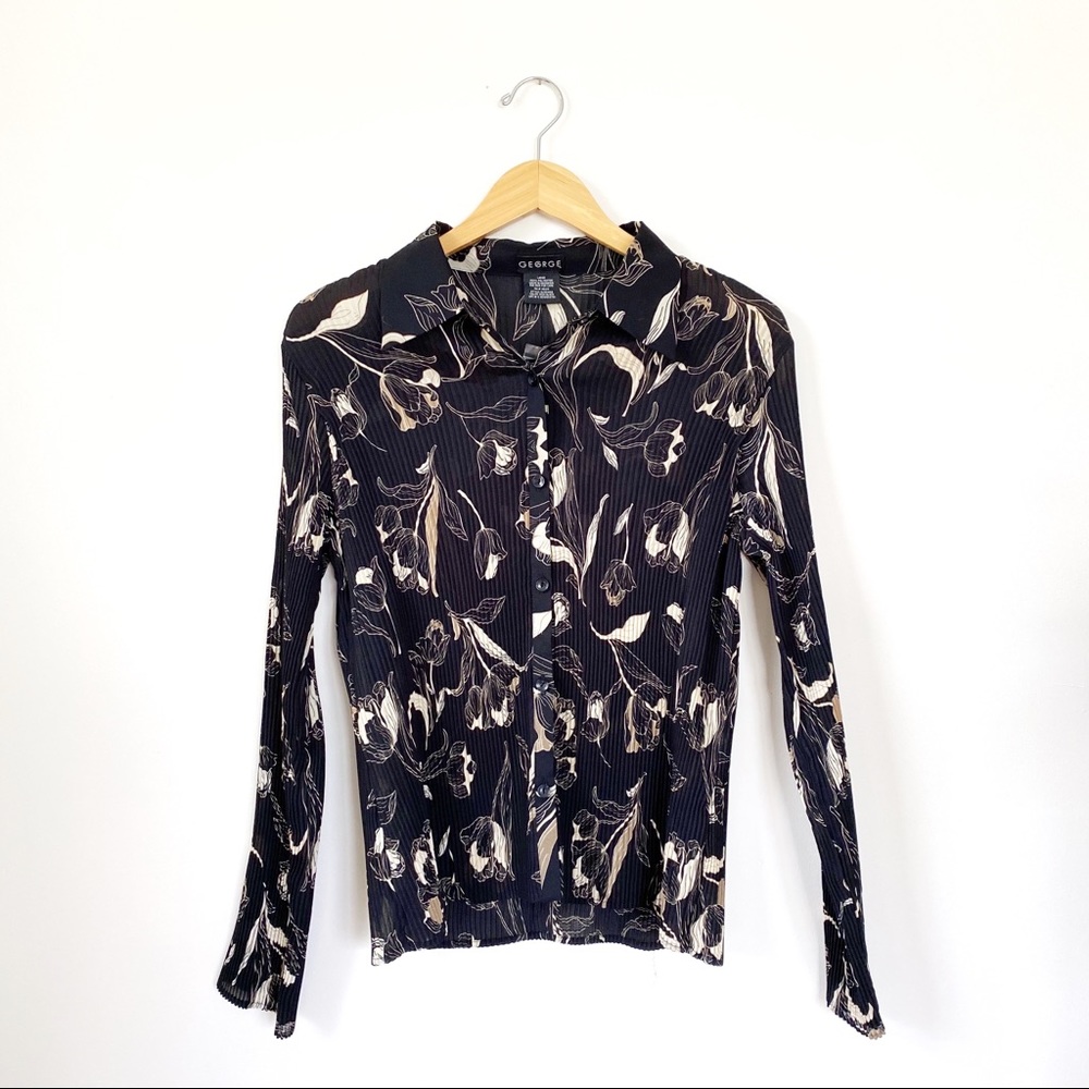 NWT George Pleated Oriental Floral Button Up Large